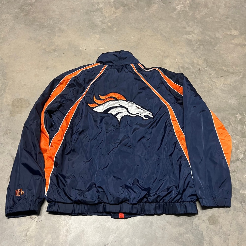 NFL Denver Broncos Windbreaker Jacket Navy Orange Embroidered Logo Mens L